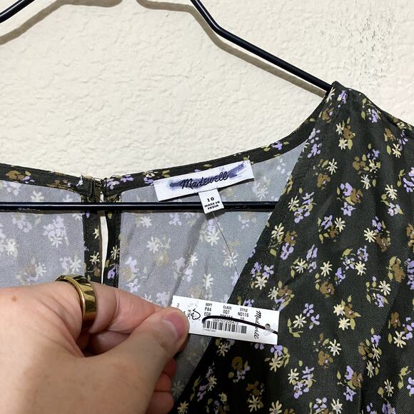 Madewell Dress Size 10 Green Midi Wide V-Neck Romantic Floral NO116 NWT FLAW - Picture 6 of 11